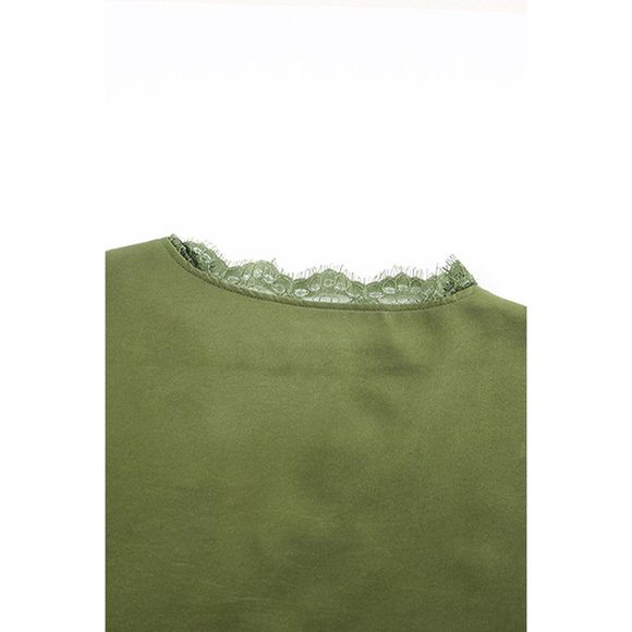 Azura Exchange  Green V Neck Lace Trim T-shirt - Picture 14 of 15